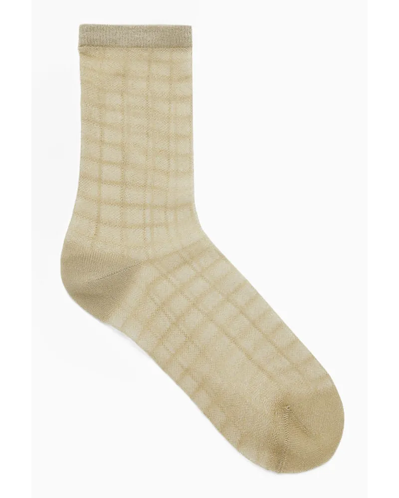 Cos Durchscheinende Karierte Knöchelsocken Beige