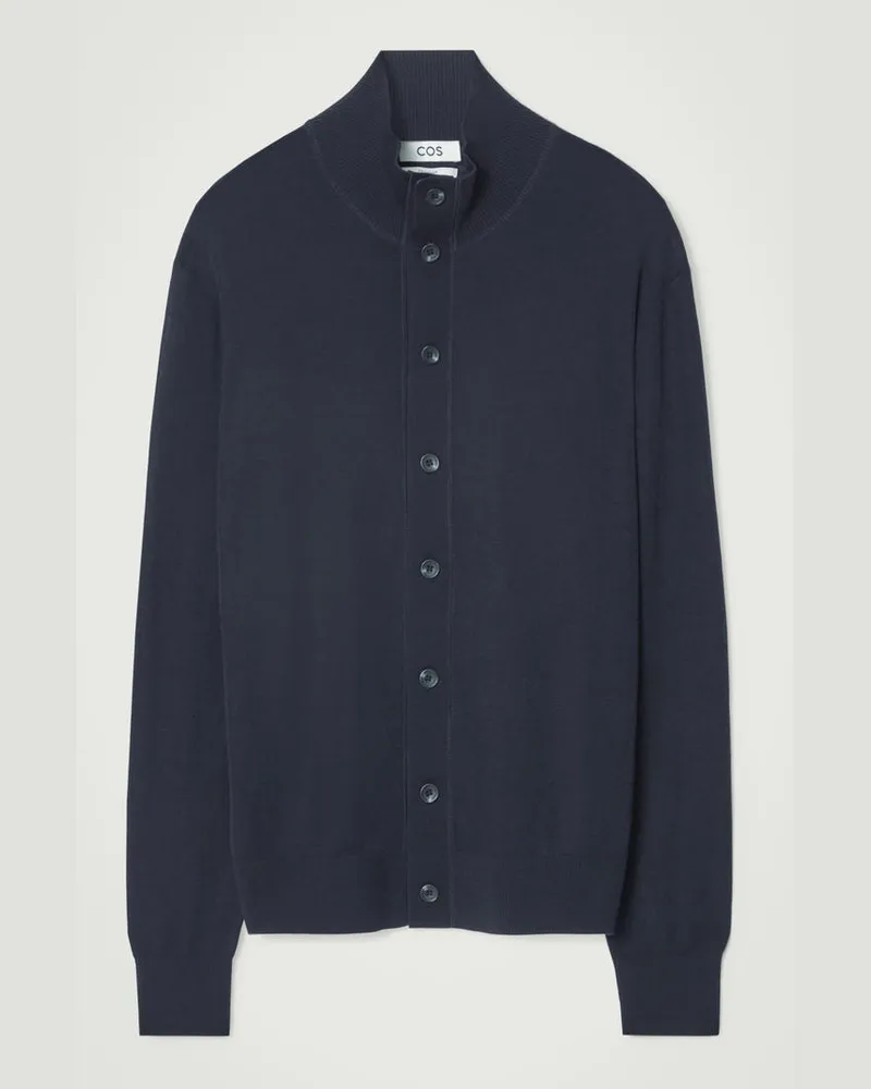 COS Strickjacke Aus Merinowolle Mit Stehkragen Blau