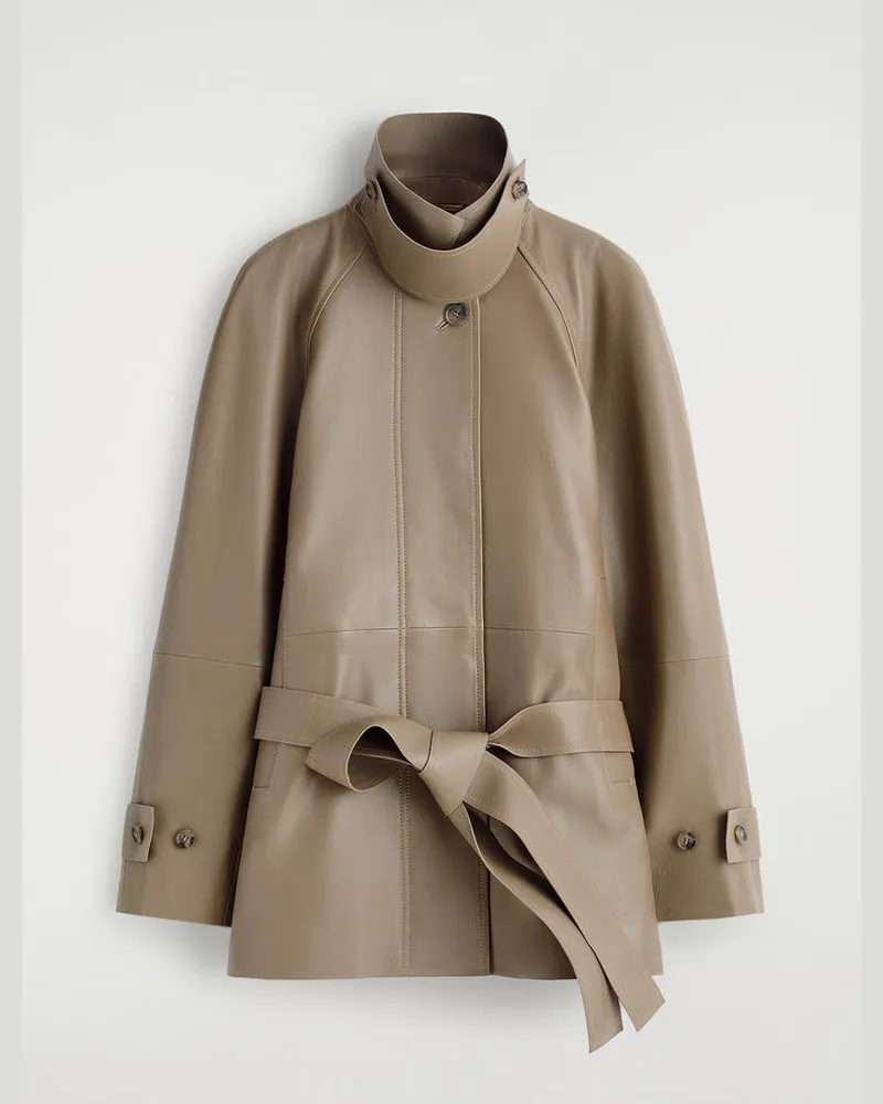 COS Kurzer Trenchcoat Aus Leder Mit Trichterkragen Beige