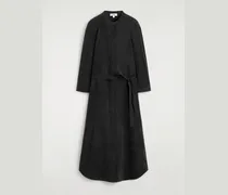 Kragenloses Hemdkleid In Midilänge Mit Gürtel