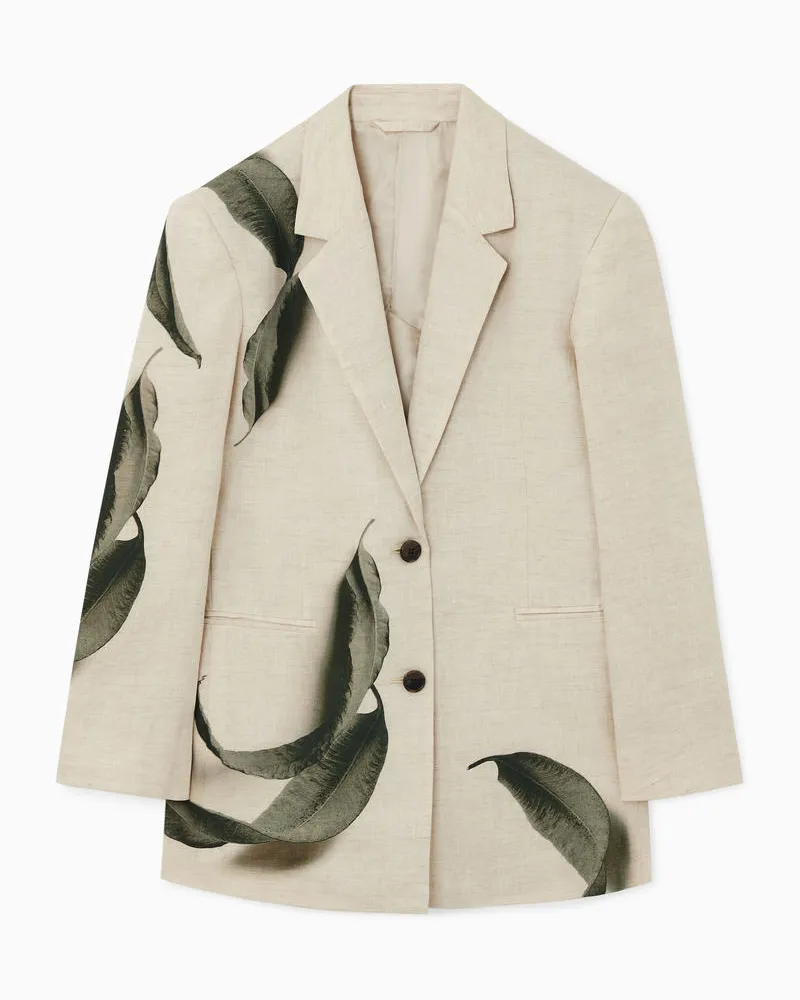 Cos Leinenblazer Mit Blatt-Print Beige