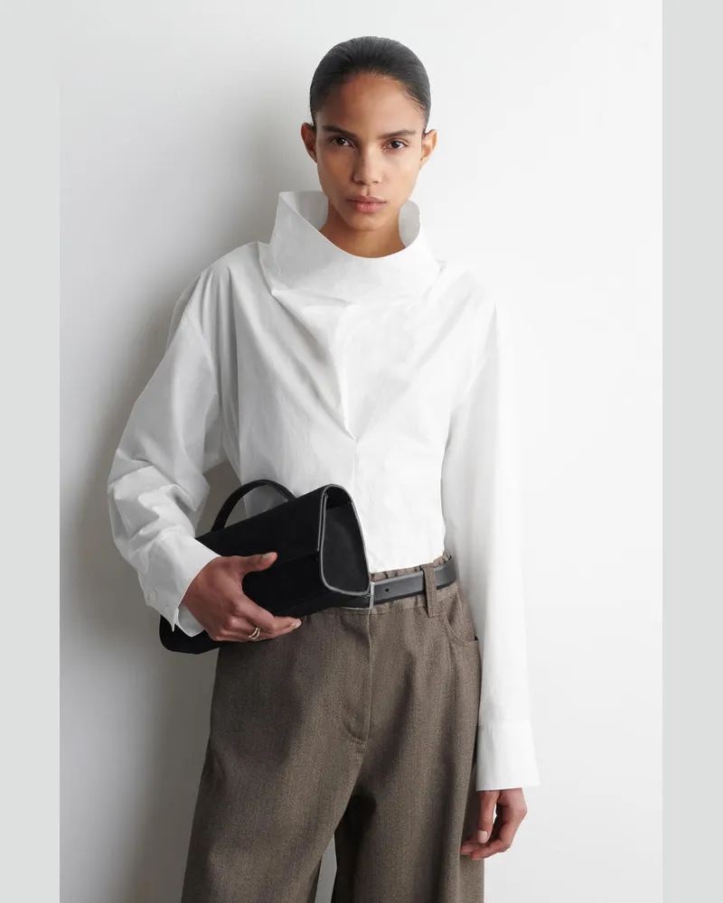 COS Kariertes Baumwollhemd Mit Kragen Weiß