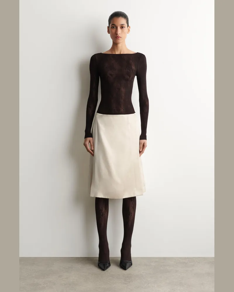COS Strumpfhose Aus Jacquard-Spitze Mit Floralem Motiv Braun