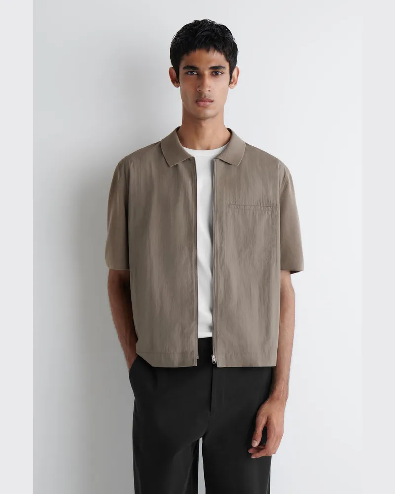 COS Strickhemd Mit Nylon-Einsätzen Grau