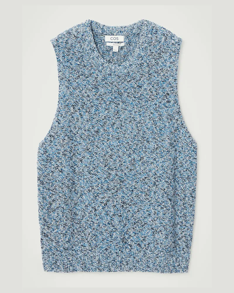 COS Lockerer Melierter Strickpullunder Aus Baumwolle Blau