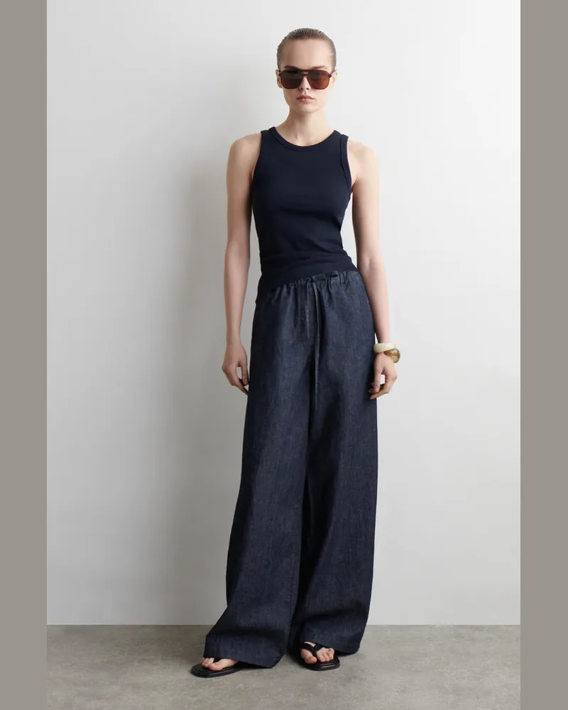 COS Hose Aus Denim Mit Weitem Bein Und Kordelzugbund Blau