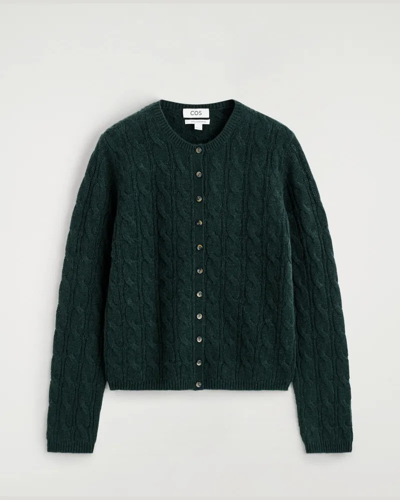 COS Strickjacke Aus Kaschmir Mit Zopfstrickmuster Grün