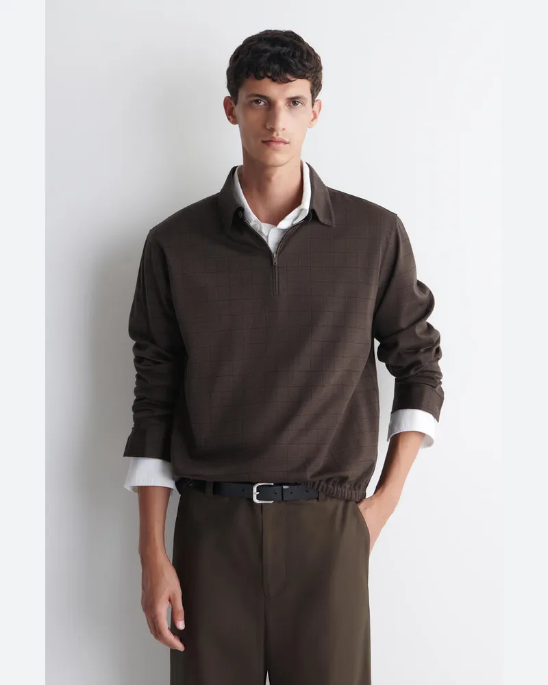 COS Kariertes Poloshirt Aus Baumwoll-Jacquard Braun