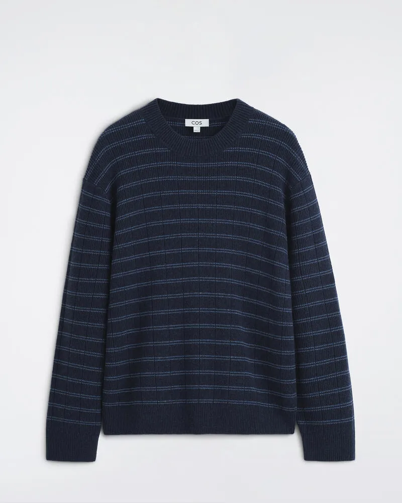 COS Gestreifter Pullover Aus Merinowoll-Kaschmir-Mix Blau