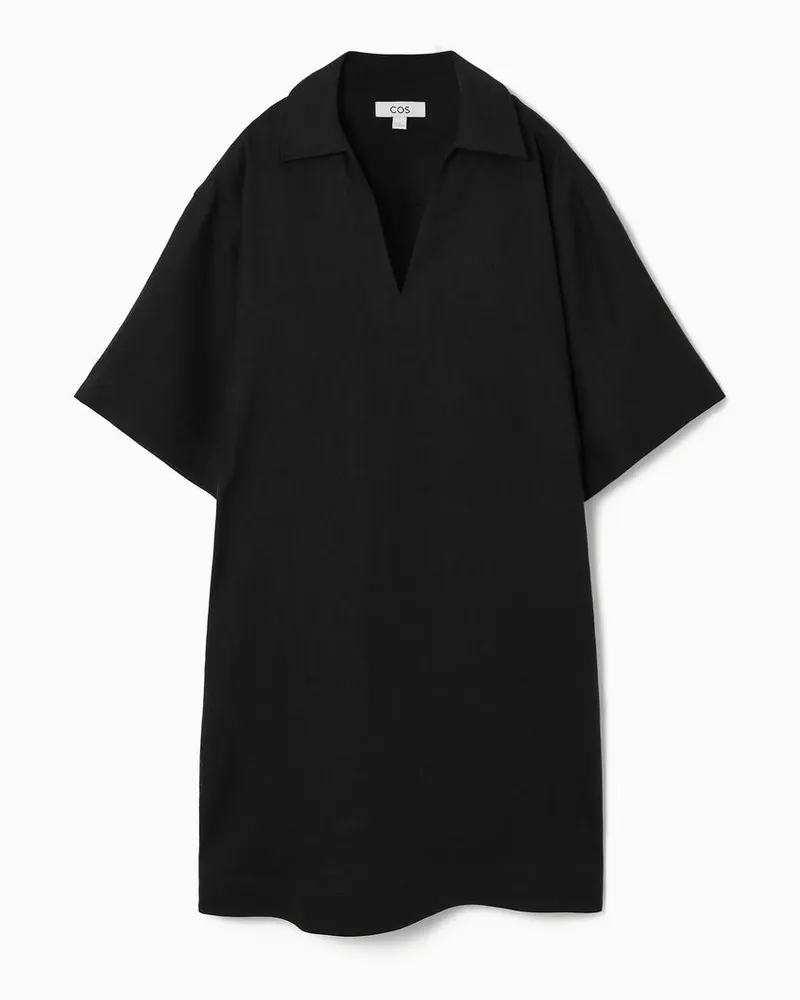 COS Hemdblusenkleid Aus Leinen Mit Offenem Kragen Schwarz