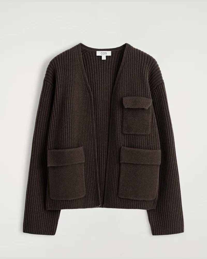 COS Gerippte Utility-Strickjacke Aus Merinowolle Braun