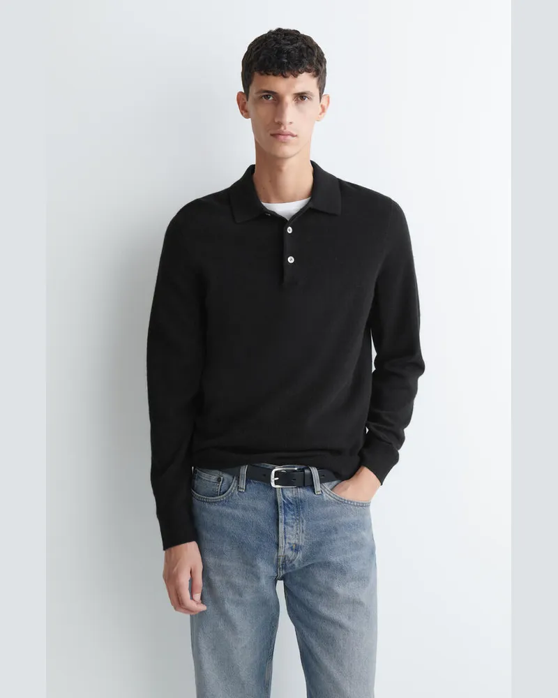 COS Nahtloses Poloshirt Aus Reinem Kaschmir Schwarz
