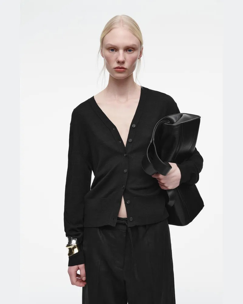 COS Strickjacke Aus Merinowoll-Leinen-Mix Schwarz
