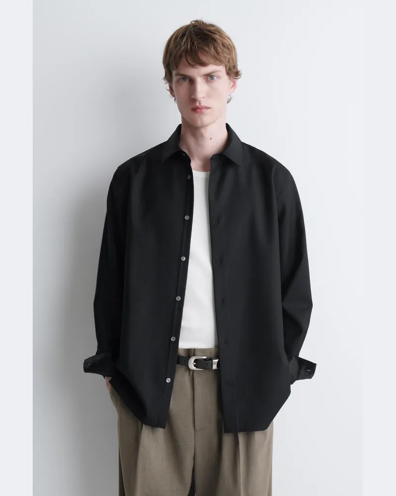 COS Lockeres Hemd Aus Woll-Twill Schwarz