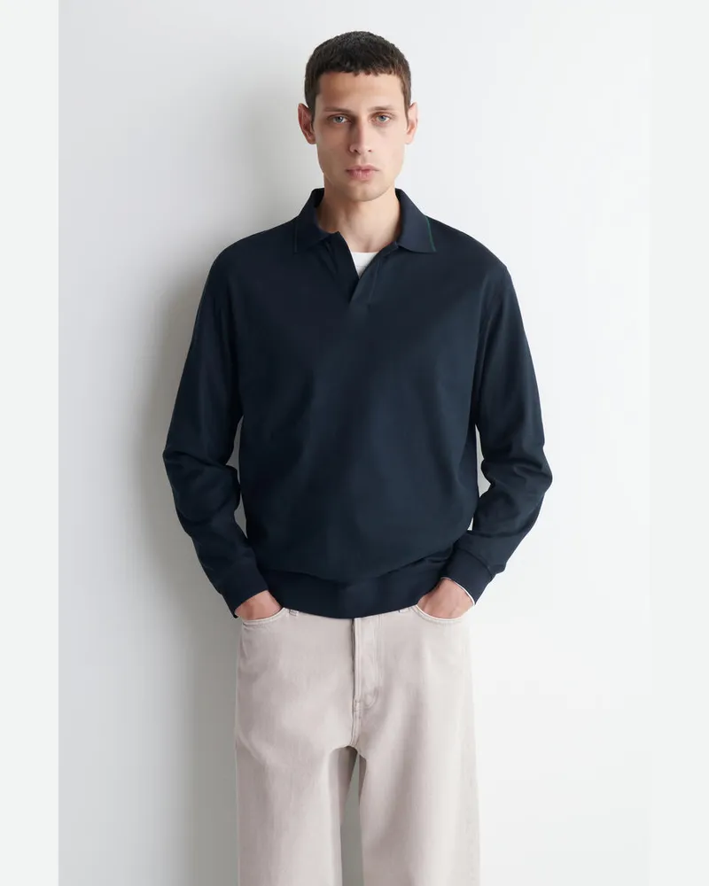 COS Poloshirt Aus Baumwoll-Piqué Mit Kontrastpartie Blau
