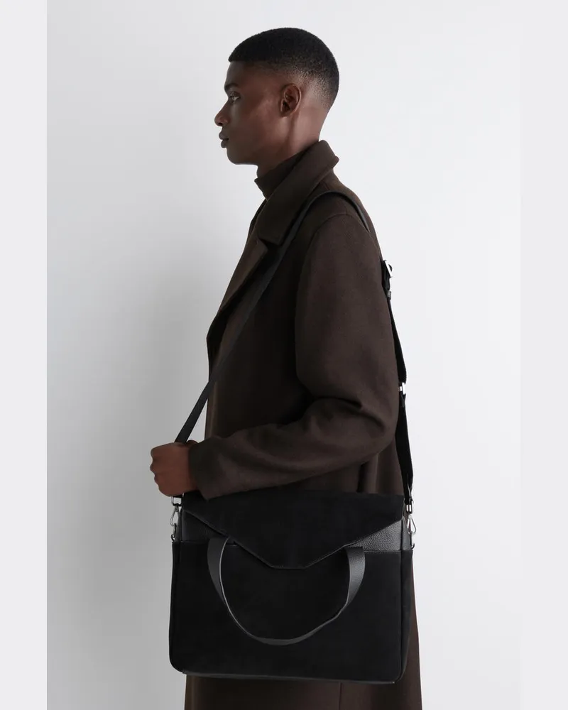 COS Minimalistischer Aktenkoffer - Veloursleder Schwarz