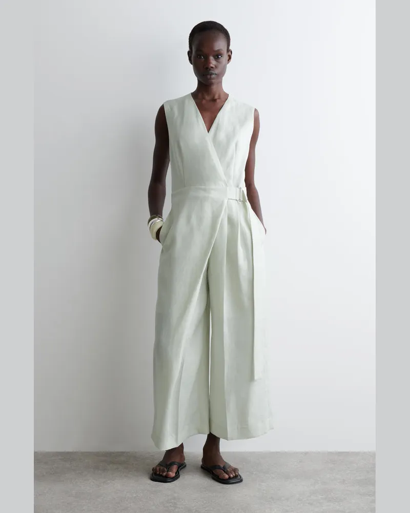 COS Jumpsuit Aus Leinen Mit Wickelfront Grün
