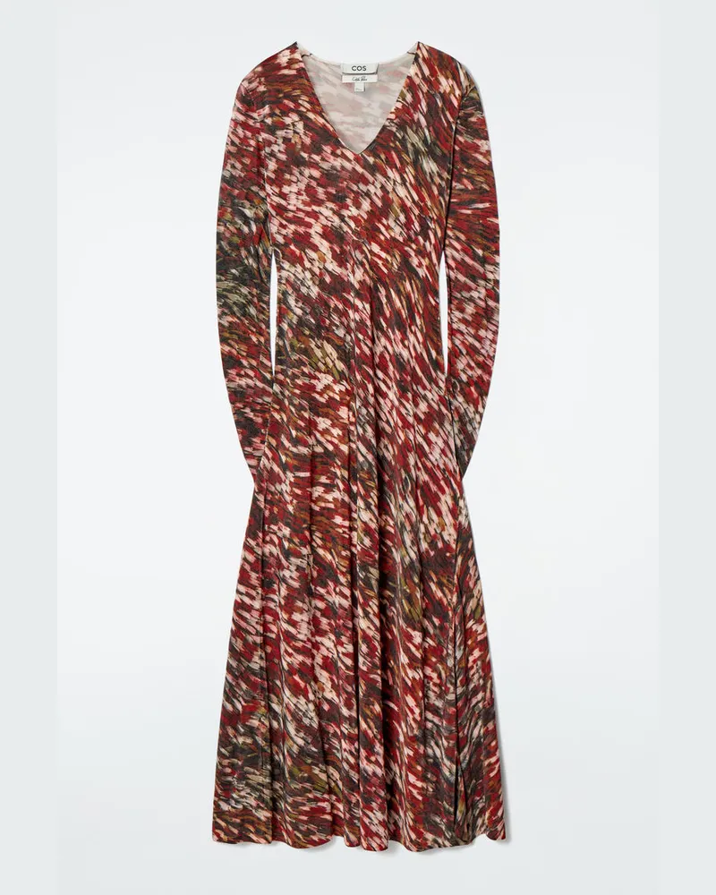 COS Halbtransparentes Gestricktes Maxikleid Mit Print Rot