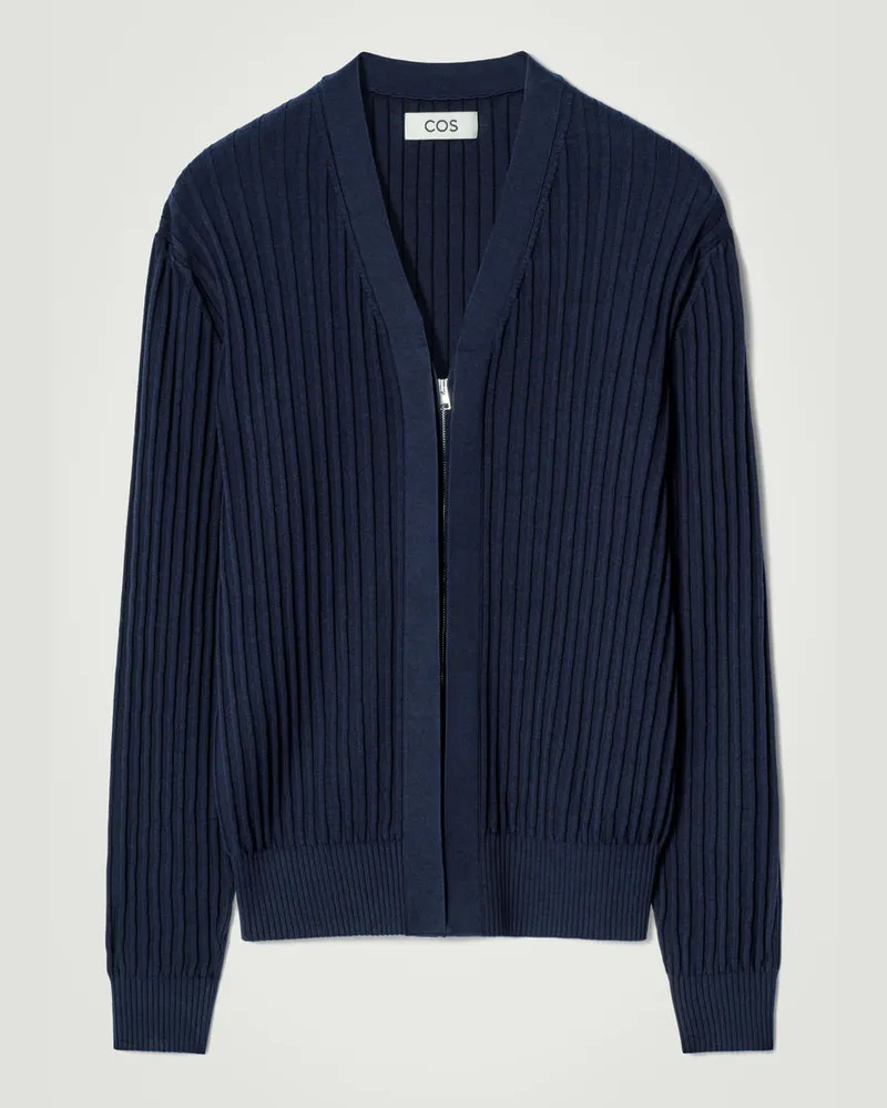 COS Strickjacke Aus Seiden-Baumwoll-Mix Blau