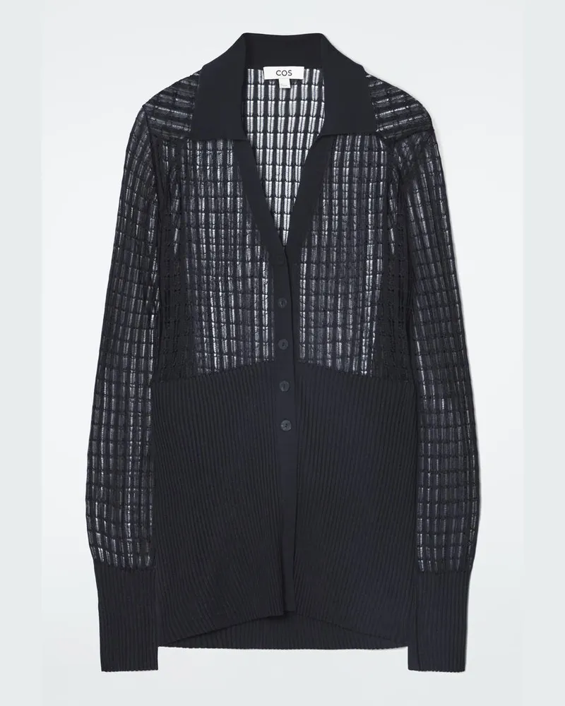 COS Strickjacke Aus Rippstrick Mit Spitzenmuster Blau