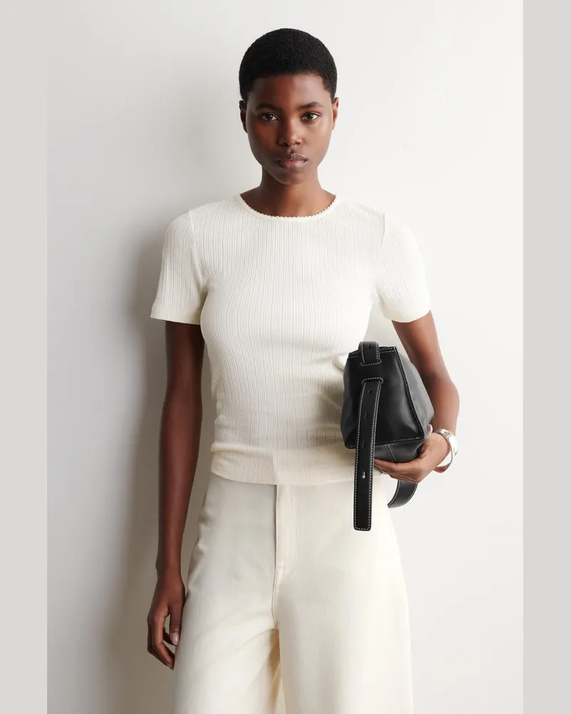 COS T-Shirt Aus Pointelle-Strick Weiß