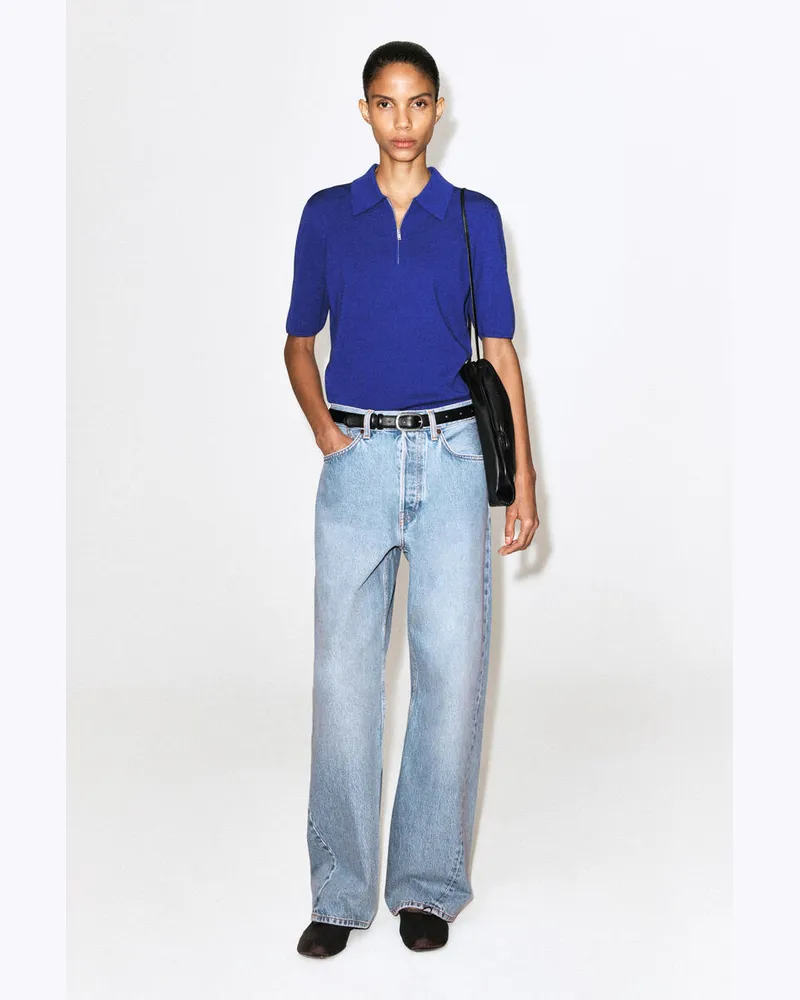 COS Poloshirt Aus Merinowolle Mit Reissverschluss Blau