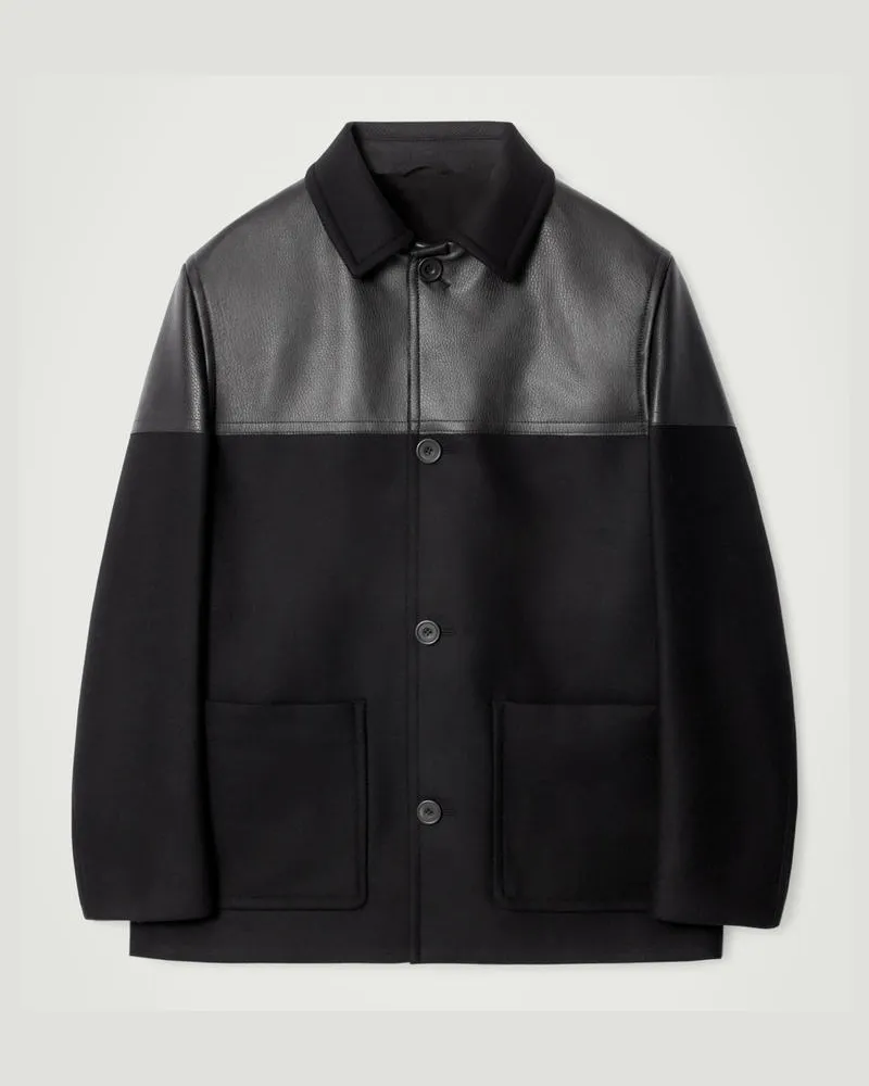 COS Donkeyjacke Mit Lederpartie Schwarz