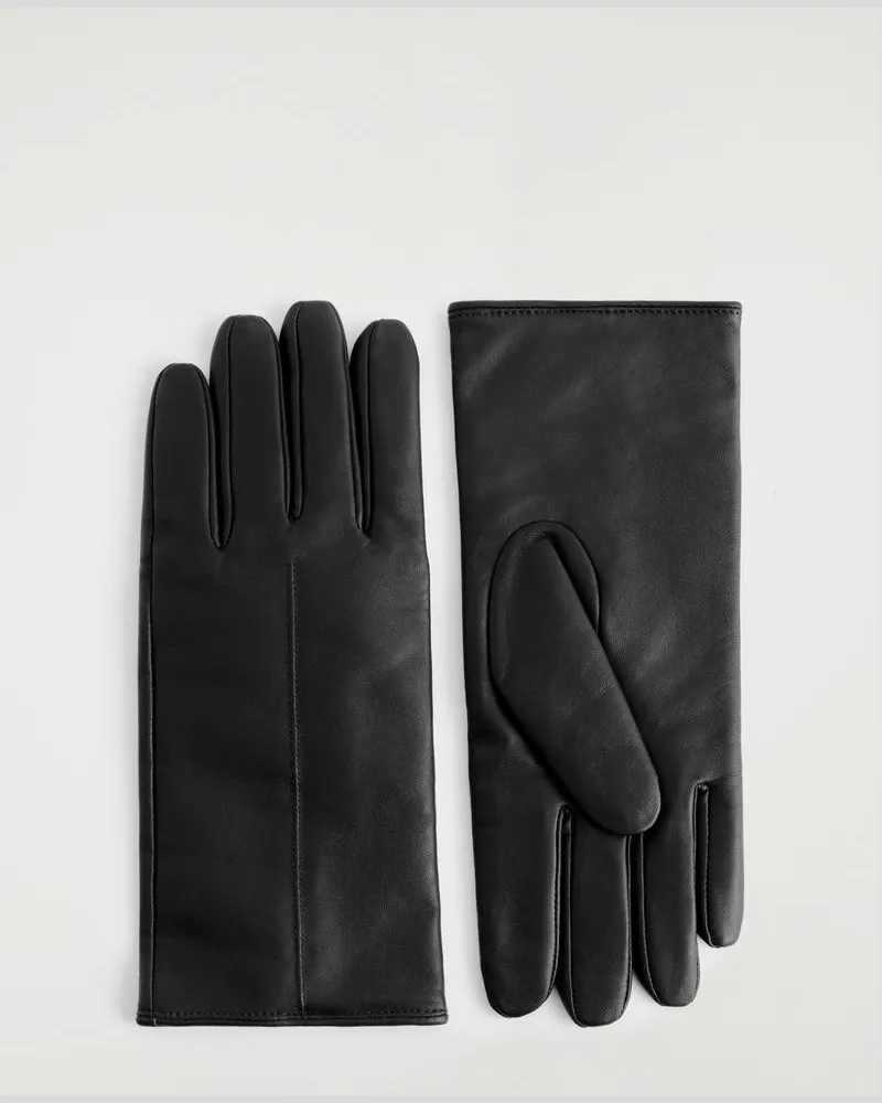 COS Lederhandschuhe Mit Futter Aus Kaschmir-Woll-Mix Schwarz