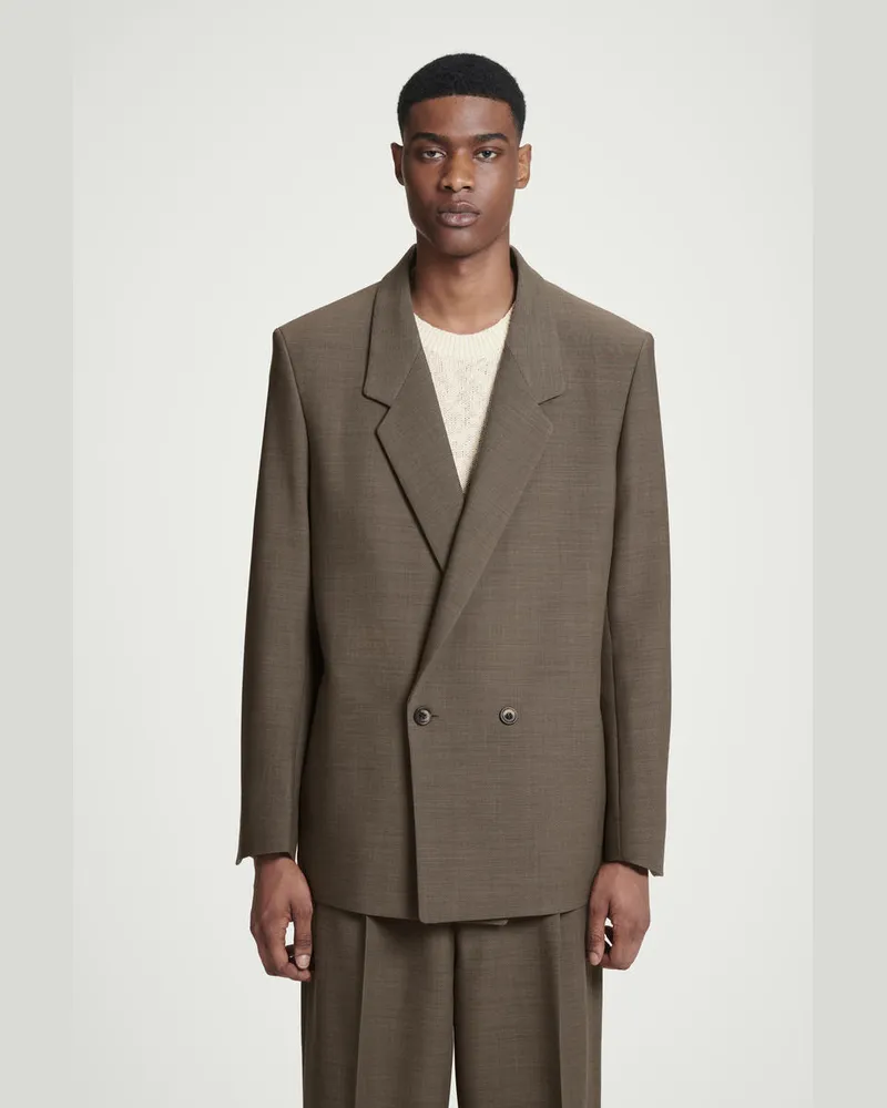COS Lockerer Zweireihiger Blazer Aus Woll-Mix Beige