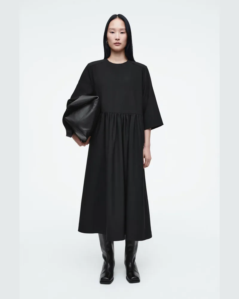 COS Midikleid Aus Woll-Mix Mit Raffungen Schwarz