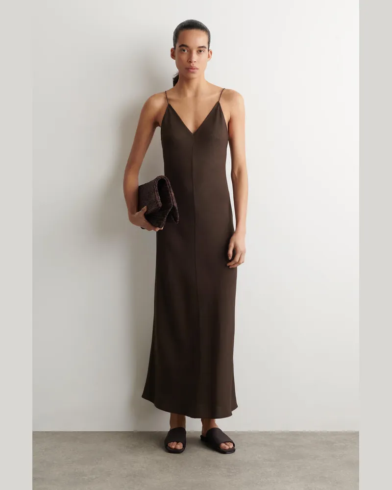 COS Midikleid Mit Trägern Und V-Ausschnitt Braun