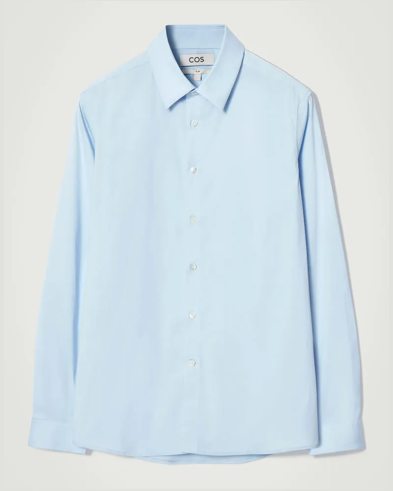 COS Hemd Aus Popeline Mit Schmaler Passform Blau