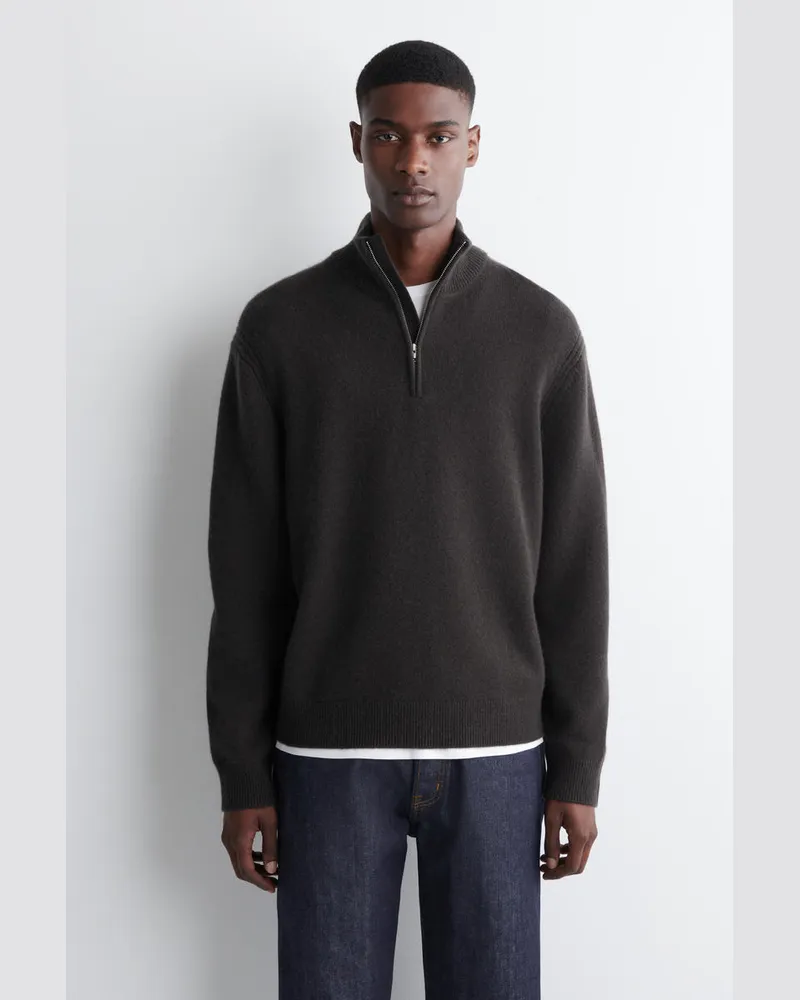 COS Kaschmirpullover Mit Kurzem Reissverschluss Braun