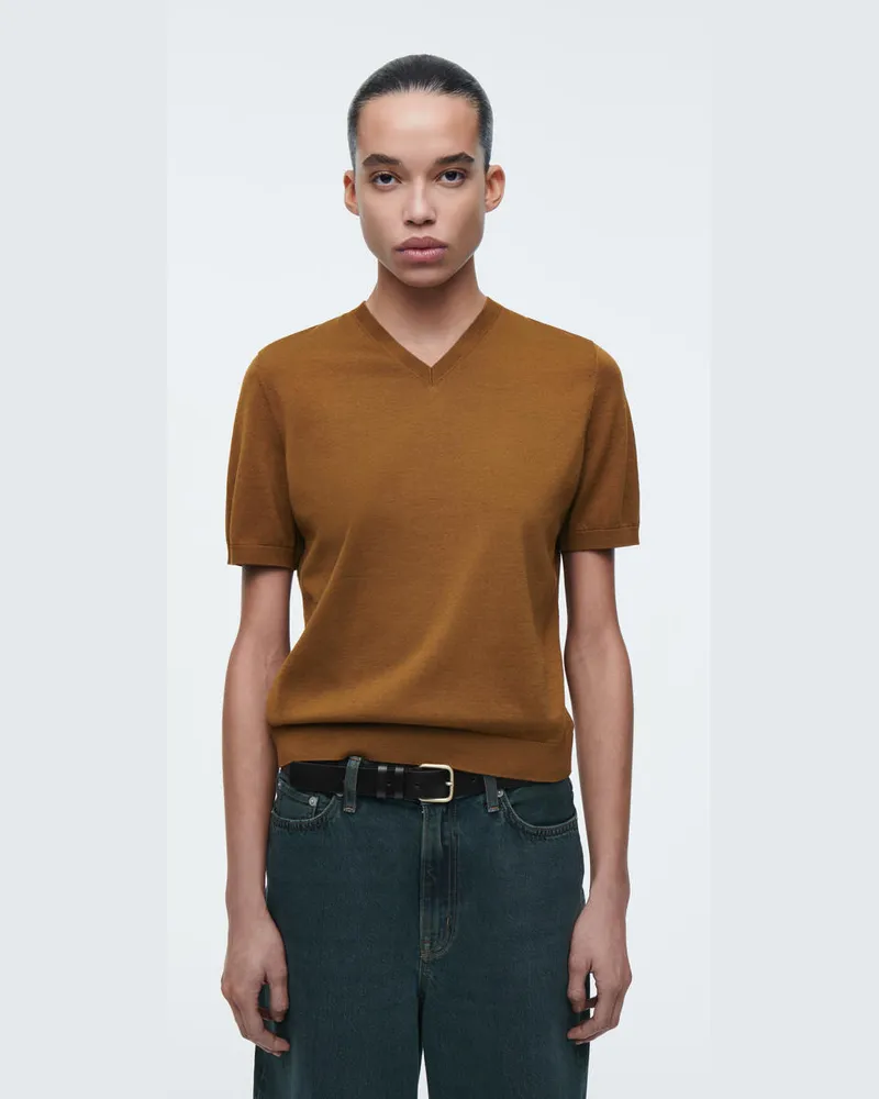 COS T-Shirt Aus Baumwolle Mit V-Ausschnitt Beige