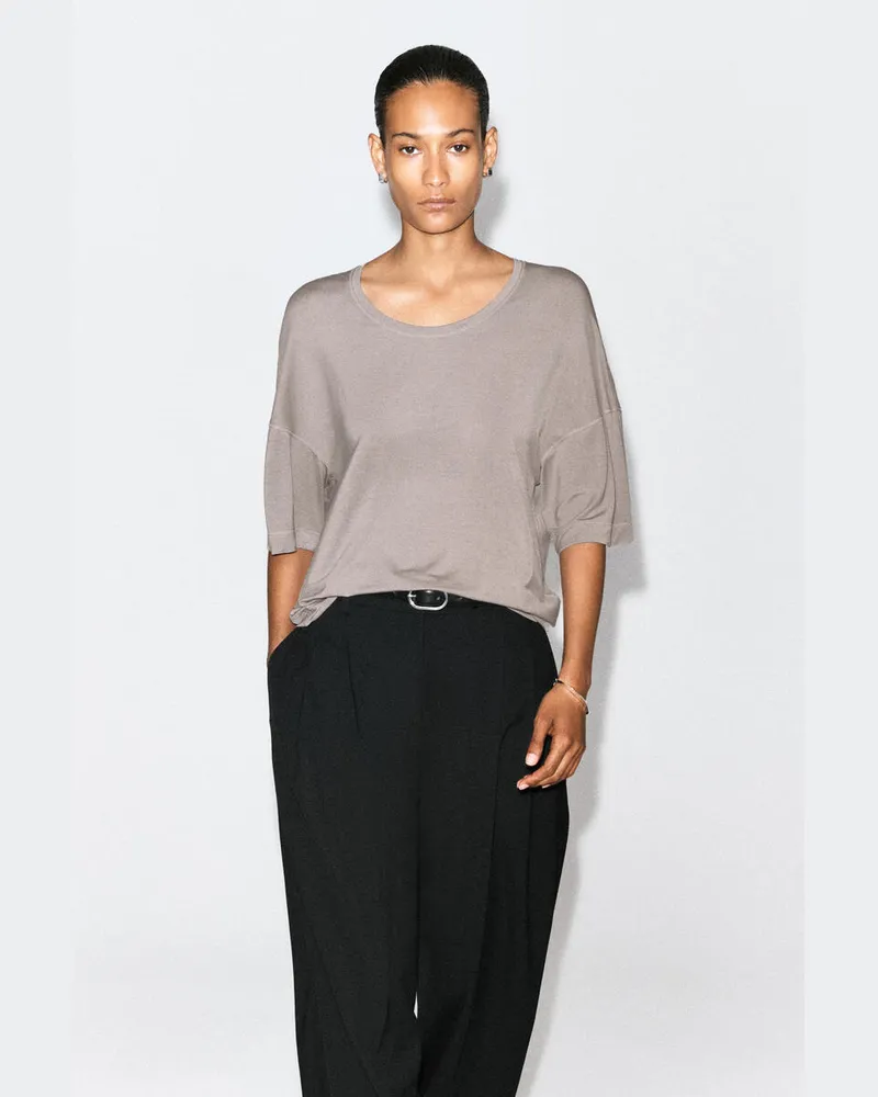 COS T-Shirt Aus Modal Mit Tiefem Ausschnitt Grau