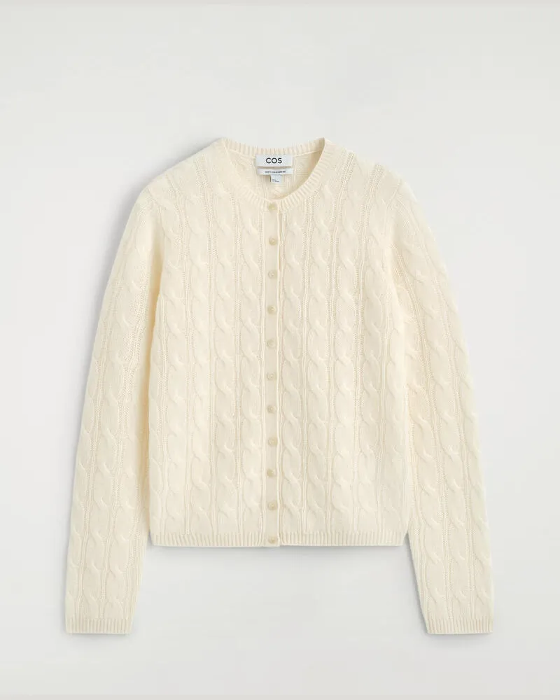 COS Strickjacke Aus Kaschmir Mit Zopfstrickmuster Weiß