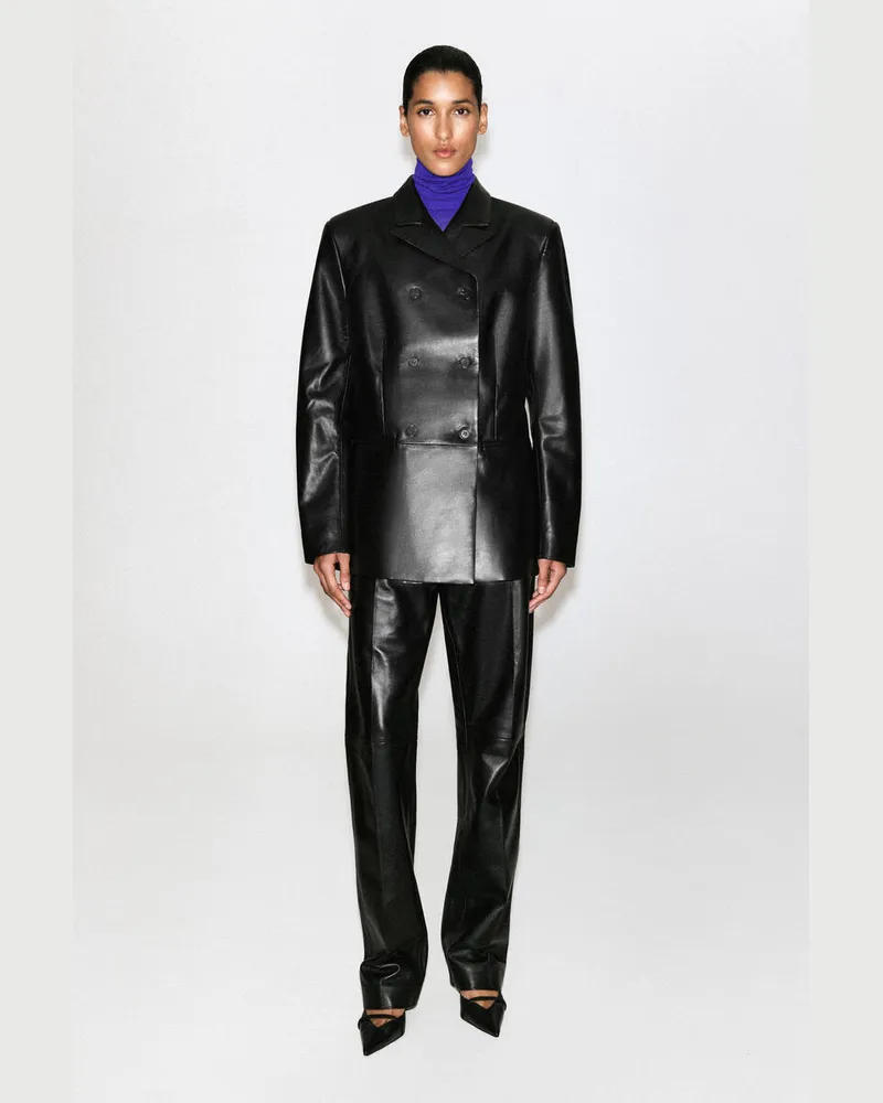 COS Zweireihiger Blazer Aus Leder Schwarz