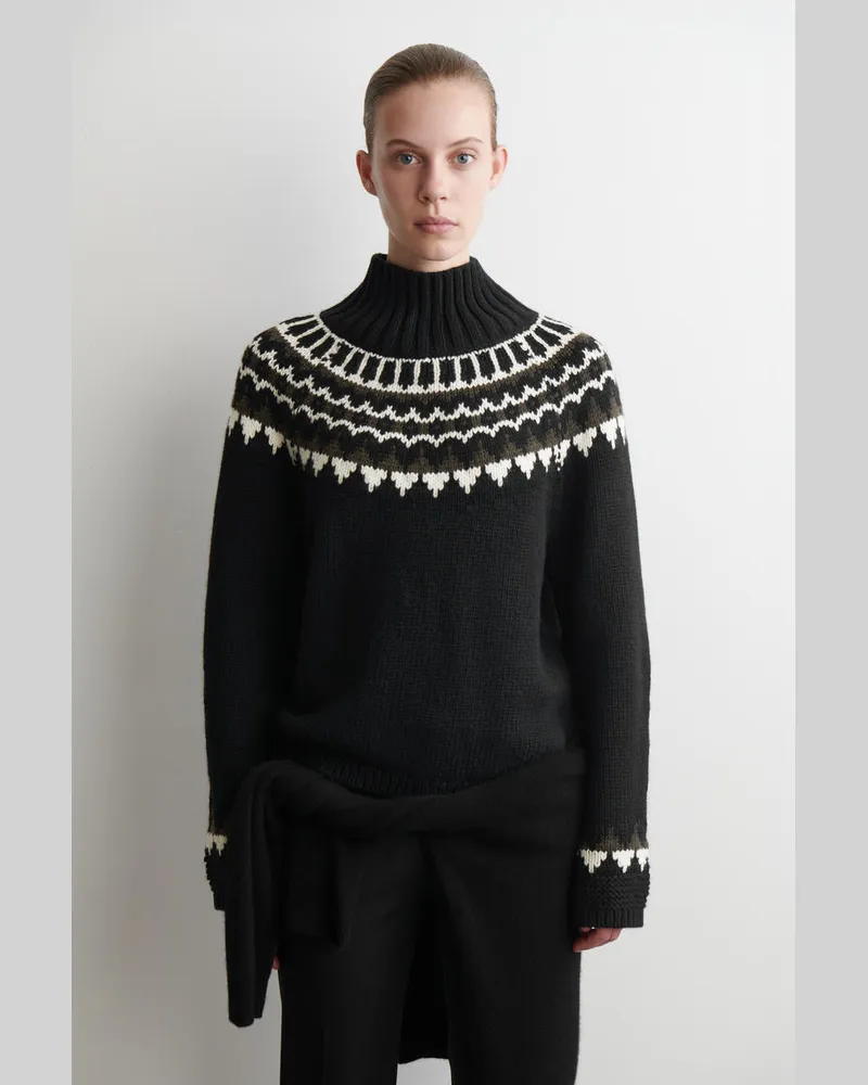 COS Pullover Aus Woll-Kaschmir-Mix Mit Fair-Isle-Motiv Schwarz