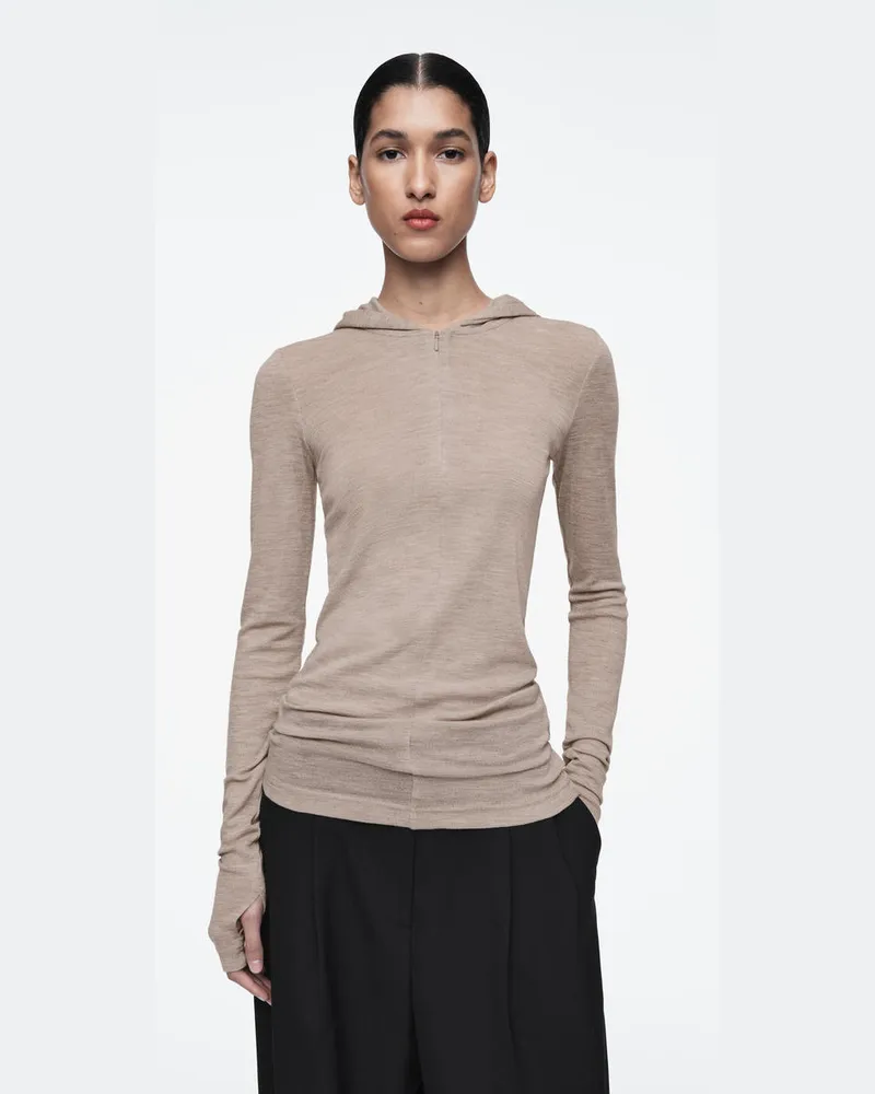 COS Schmal Geschnittener Kapuzenpullover Aus Wolle Beige