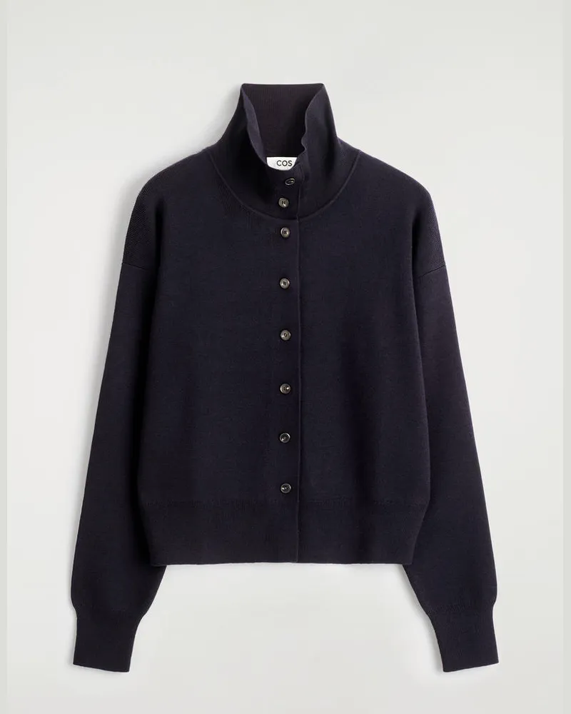COS Strickjacke Aus Merinowolle Mit Stehkragen Blau