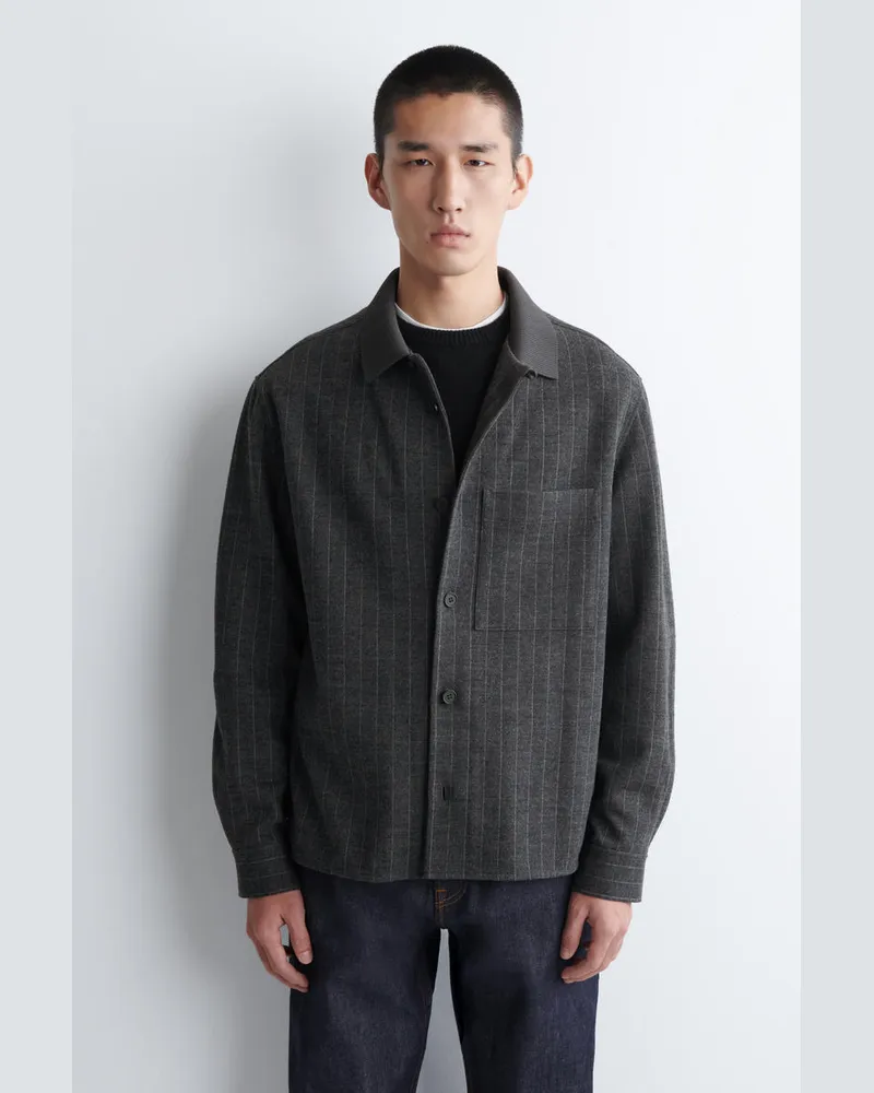 COS Jerseyhemd Aus Woll-Mix Mit Nadelstreifen Grau