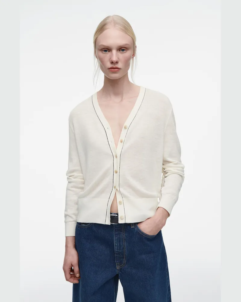 COS Strickjacke Aus Merinowoll-Leinen-Mix Weiß