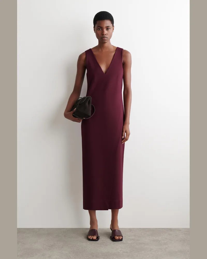 COS Midikleid In Wickeloptik Mit V-Ausschnitt Rot