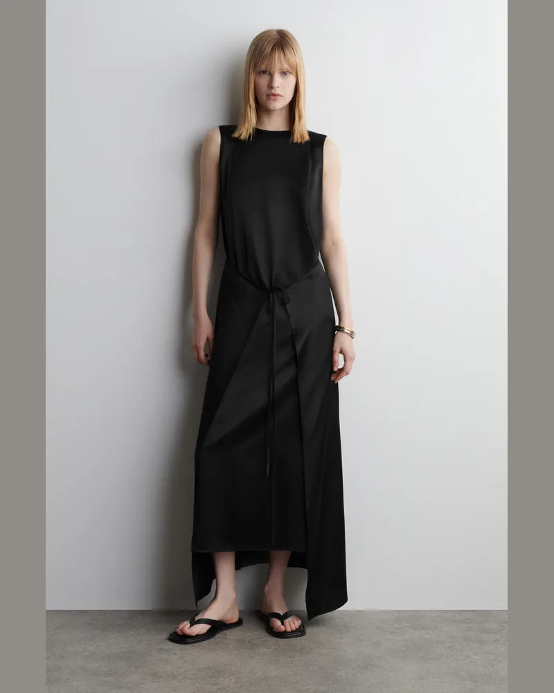 COS Wrap-Front Silk Maxi Dress Schwarz