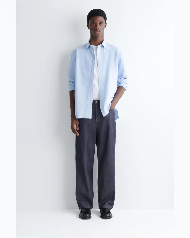 COS Rider Lockere, Gerade Selvedge-Jeans Aus Raw Denim Blau