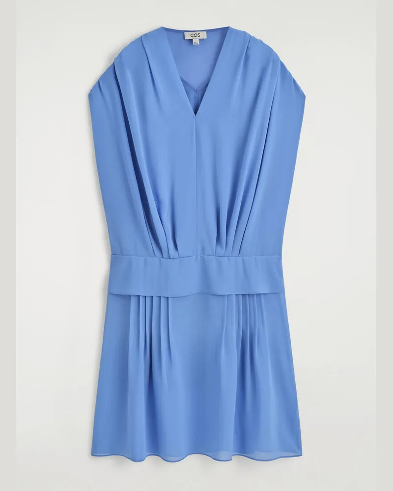 COS Drapiertes Midikleid Mit V-Ausschnitt Und Falten Blau