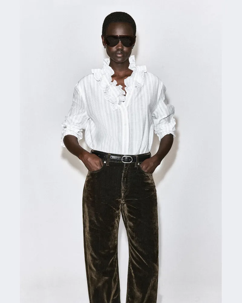 COS Bluse Aus Seersucker Mit Rüschenkragen Weiß