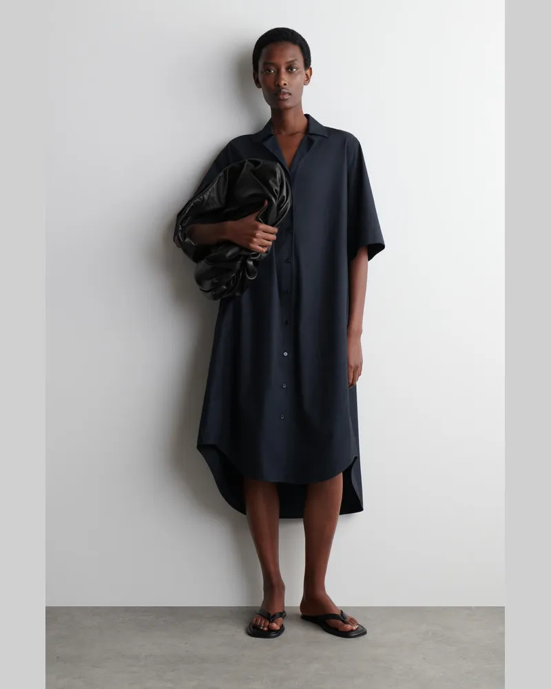 COS Midi-Hemdkleid Mit Kurzen Ärmeln Und Gürtel Blau