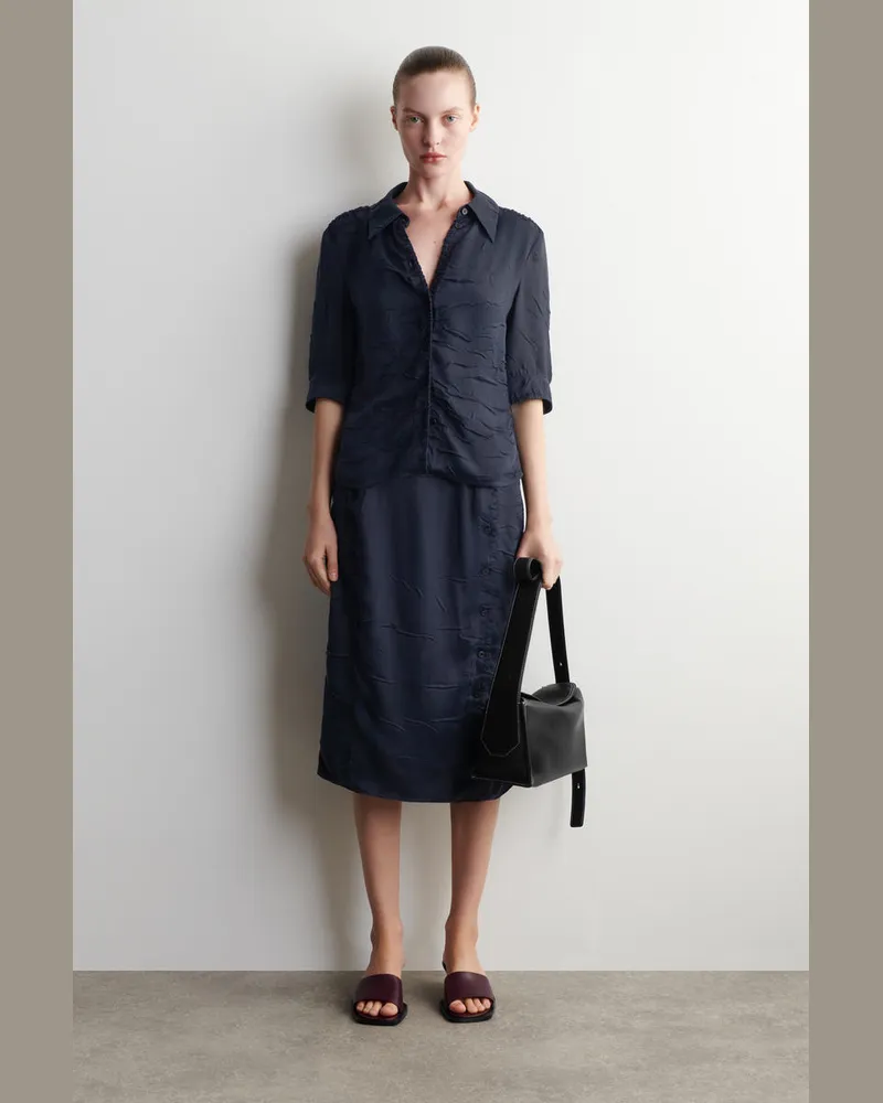 COS Midirock In Knitteroptik Mit Raffungen Blau