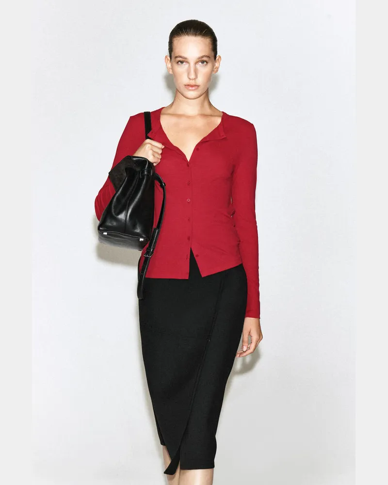 COS Oberteil Aus Jersey Mit Knopfleiste Rot